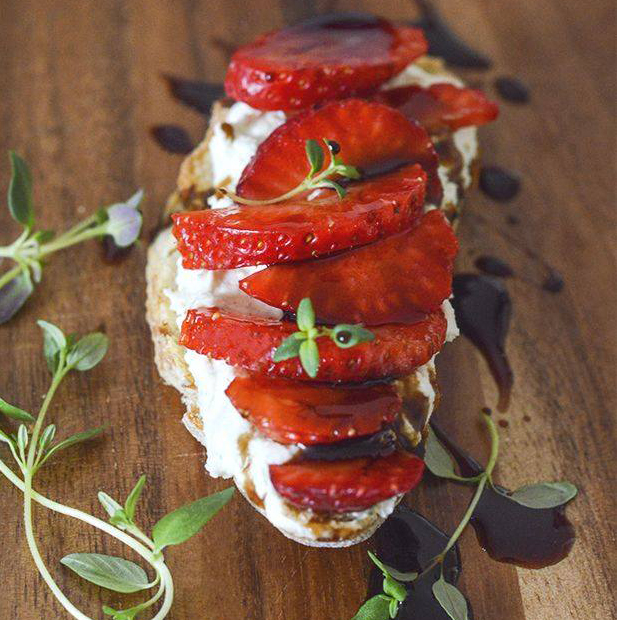 Strawberry and Goat Cheese Crostini with Organic Balsamic of Monticello